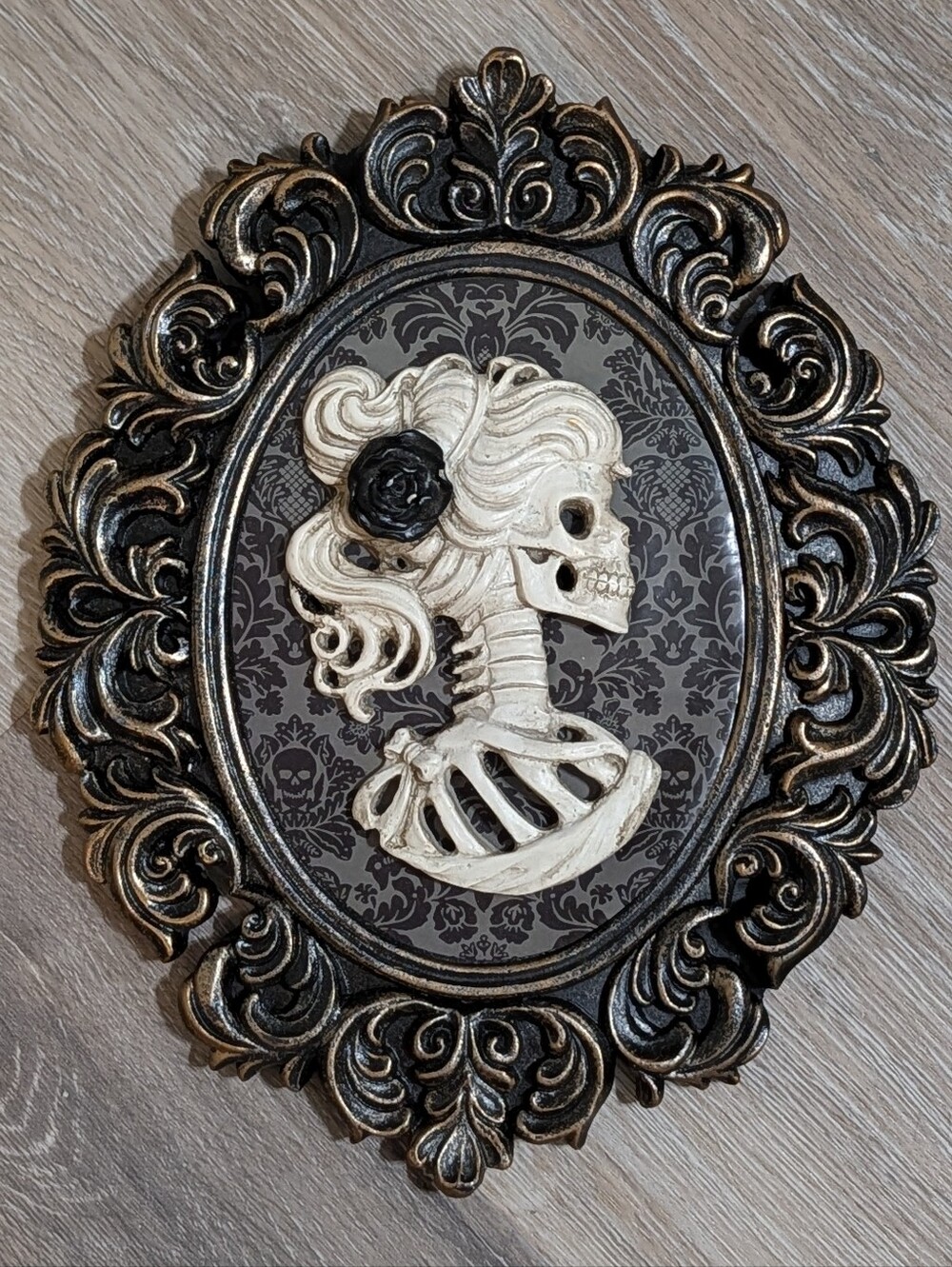 Vintage Gothic Skeleton Cameo Wall Decor in Black and White